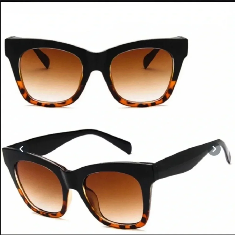 New Dark Brown & Leopard Retro Large Sunglasses